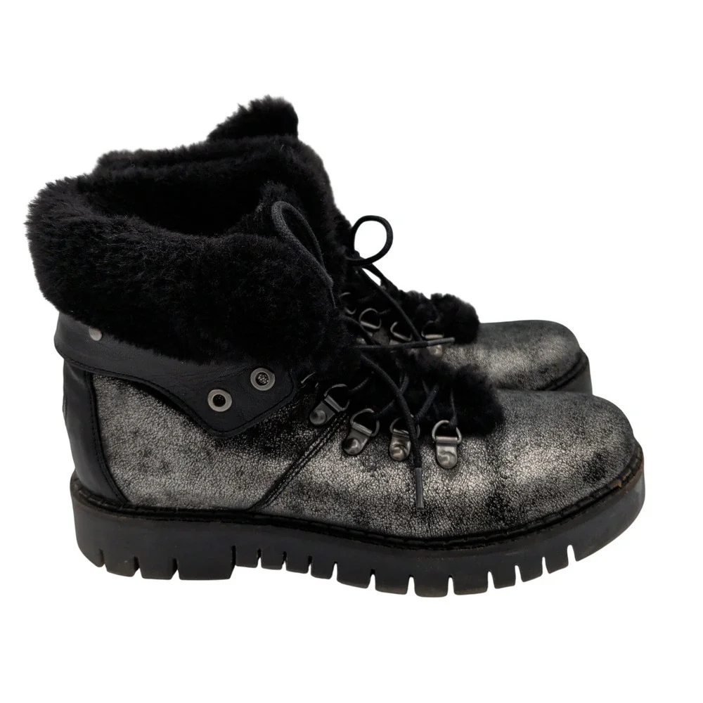 Pajar Penny Snow Boots Canada Waterproof Metallic Silver Faux Fur Winter‎ 38 7.5